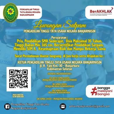 Lowongan Satpam pada Pengadilan Tinggi Tata Usaha Negara Banjarmasin