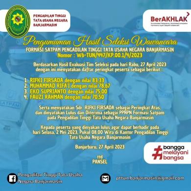 Pengumuman Hasil Akhir PPNPN Formasi Satpam Pada PT TUN Banjarmasin